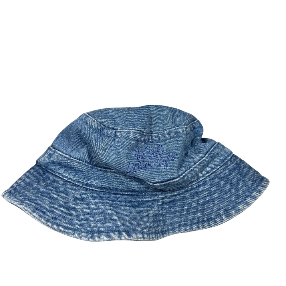 VTG The Real Yellow Pages Denim Bucket Hat HeadShot KC Caps Blue Acid Wash M/L